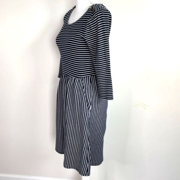Boden Blue stripe Zip Shoulder Shift Dress Pockets Corpcore  womens size 6 - Picture 5 of 12